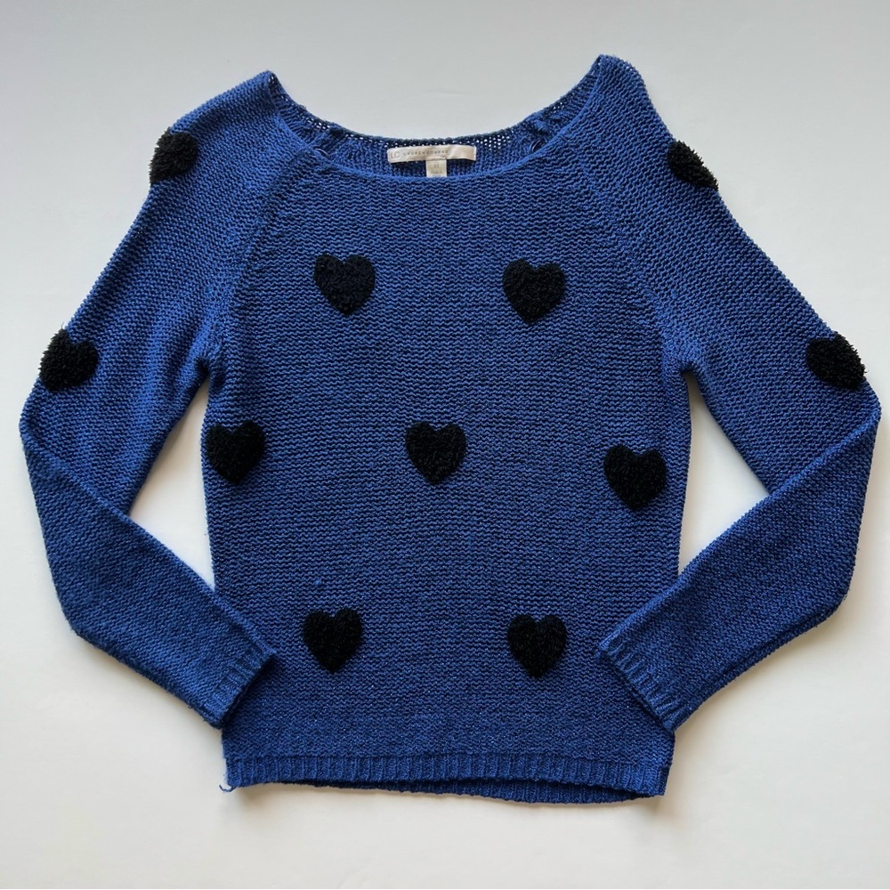 LC Lauren Conrad Blue and Black Heart Sweater, Extra Small